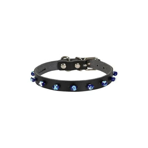 Cattie Boncuklu Deri küçük Irk Köpek ve Kedi Boyun Tasması Large Siyah 1.2x23-27 Cm