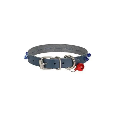 Cattie Boncuklu Deri küçük Irk Köpek ve Kedi Boyun Tasması Large Royal Mavi 1.2x23-27 Cm