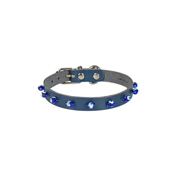Cattie Boncuklu Deri küçük Irk Köpek ve Kedi Boyun Tasması Large Royal Mavi 1.2x23-27 Cm