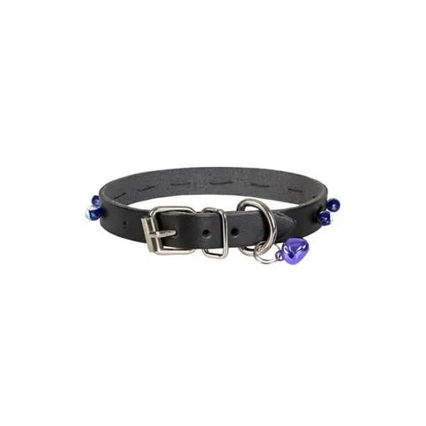 Cattie Boncuklu Deri küçük Irk Köpek ve Kedi Boyun Tasması Large Siyah 1.2x23-27 Cm