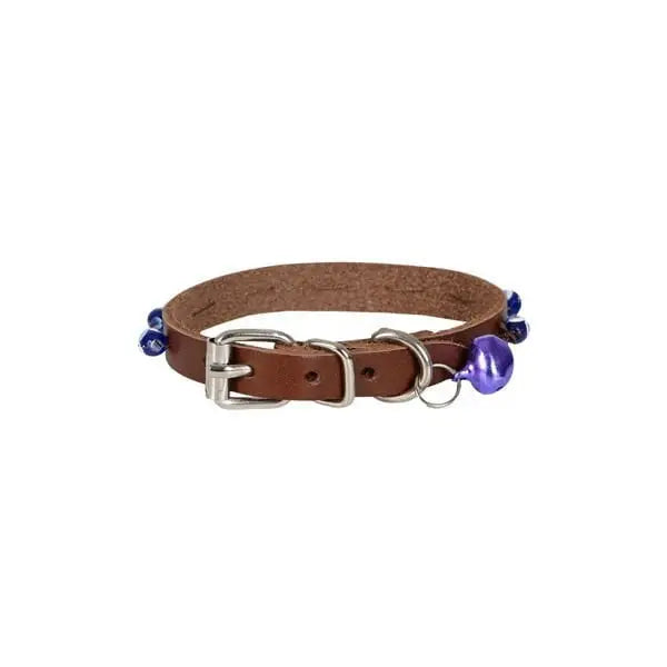 Cattie Boncuklu Deri küçük Irk Köpek ve Kedi Boyun Tasması Medium Kahverengi 1x20-23 Cm