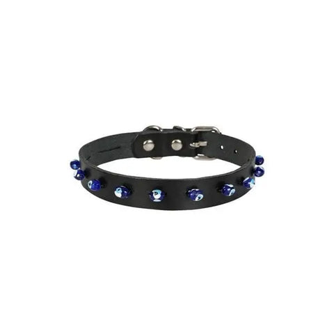 Cattie Boncuklu Deri küçük Irk Köpek ve Kedi Boyun Tasması Xlarge Siyah 1.5x26-30 Cm
