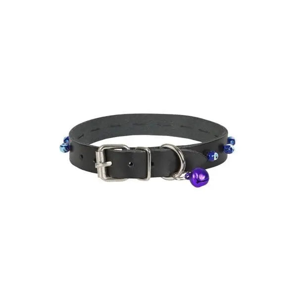 Cattie Boncuklu Deri küçük Irk Köpek ve Kedi Boyun Tasması Xlarge Siyah 1.5x26-30 Cm