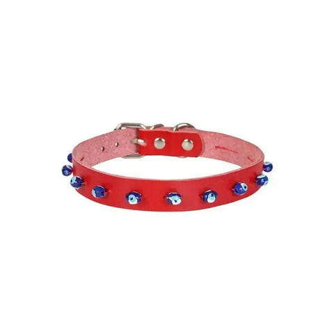 Cattie Boncuklu Deri küçük Irk Köpek ve Kedi Boyun Tasması Xlarge Kırmızı 1.5x26-30 Cm