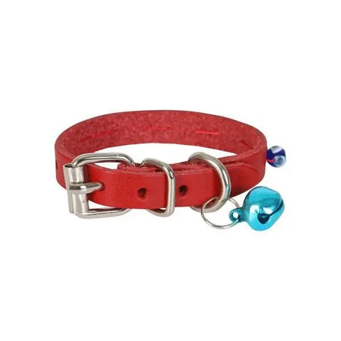 Cattie Boncuklu Deri küçük Irk Köpek ve Kedi Boyun Tasması Xsmall Kırmızı 1x12-16 Cm