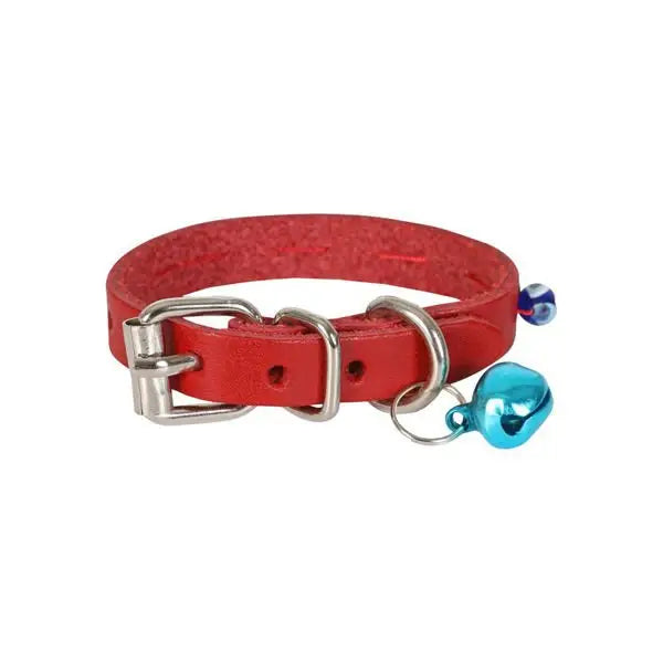 Cattie Boncuklu Deri küçük Irk Köpek ve Kedi Boyun Tasması Xsmall Kırmızı 1x12-16 Cm