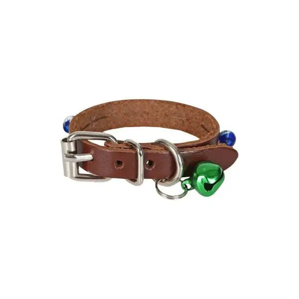 Cattie Boncuklu Deri küçük Irk Köpek ve Kedi Boyun Tasması Xsmall Kahverengi 1x12-16 Cm