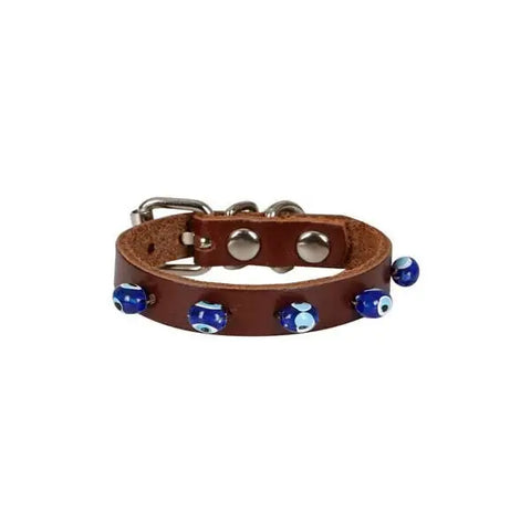 Cattie Boncuklu Deri küçük Irk Köpek ve Kedi Boyun Tasması Xsmall Kahverengi 1x12-16 Cm