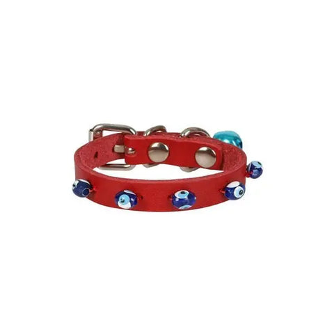 Cattie Boncuklu Deri küçük Irk Köpek ve Kedi Boyun Tasması Xsmall Kırmızı 1x12-16 Cm