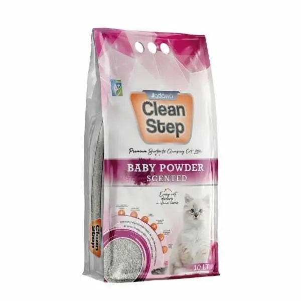 Clean Step Aktif Karbonlu Bebek Pudralı İnce Taneli Topaklanan Bentonit Kedi Kumu 10 Lt