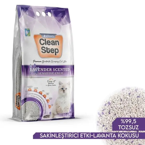 Clean Step Aktif Karbonlu Lavanta Kokulu İnce Taneli Topaklanan Bentonit Kedi Kumu 10 Lt