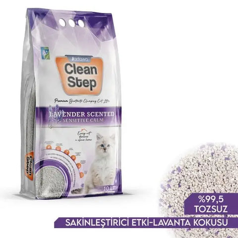 Clean Step Aktif Karbonlu Lavanta Kokulu İnce Taneli Topaklanan Bentonit Kedi Kumu 10 Lt