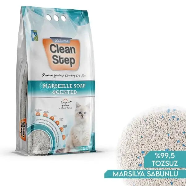 Clean Step Aktif Karbonlu Marsilla Kokulu İnce Taneli Topaklanan Bentonit Kedi Kumu 10 Lt