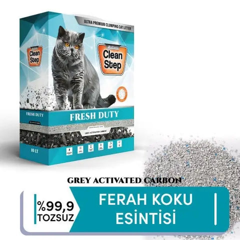 Clean Step Fresh Duty Aktif Karbonlu Bahar Kokulu İnce Taneli Topaklanan Bentonit Kedi Kumu 10 Lt