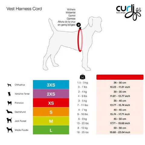 Curli Cord Vest Köpek Göğüs Tasması Siyah Xxxsmall 26-30 Cm