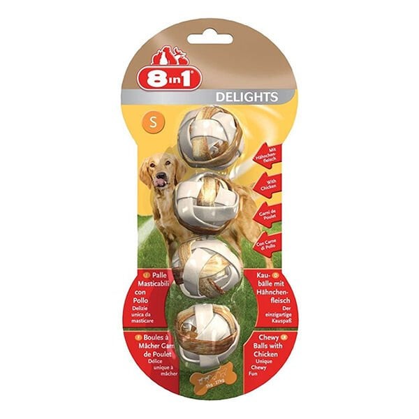 8in1 Delights Balls Tavuklu Çiğneme Topu Köpek Ödül Maması Small 36 Gr