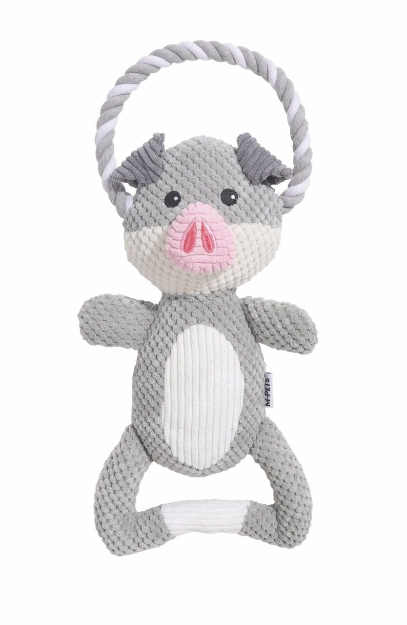 M-Pets Eco Chewtopia Domuz Peluş Kedi ve Köpek Oyuncağı 34x19x8 Cm Gri