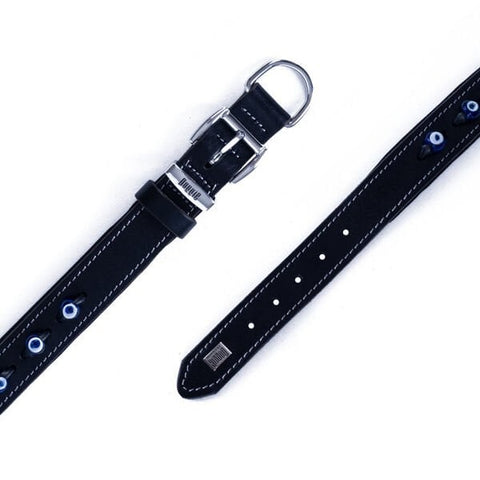 Doggie Comfort Deri Nazar Boncuklu Köpek Boyun Tasması Medium Siyah 3x42-50 Cm