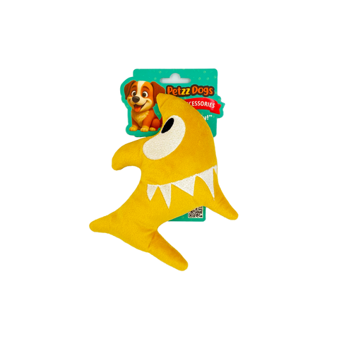 PetzzDogs Shark Sesli Dayanıklı Peluş Köpek Çiğneme Oyuncağı Sarı 16x14 Cm