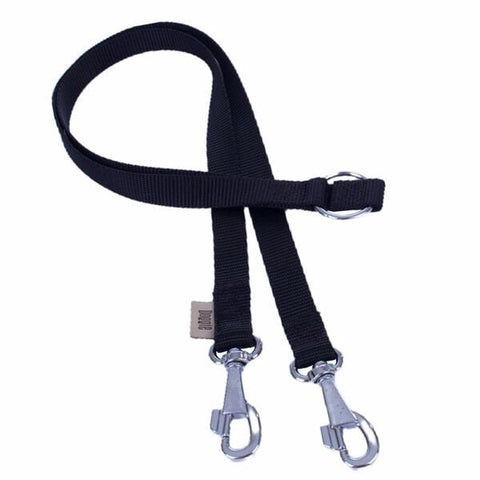 Doggie Dokuma Çift Köpek Gezdirme Tasma Aparatı Medium Siyah 2.5x70-60 Cm