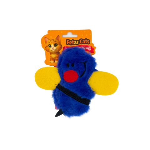 PetzzCats Bee Matatabi ve Çıngırak Sesli Peluş Kedi Oyuncağı Mavi 15x14 Cm