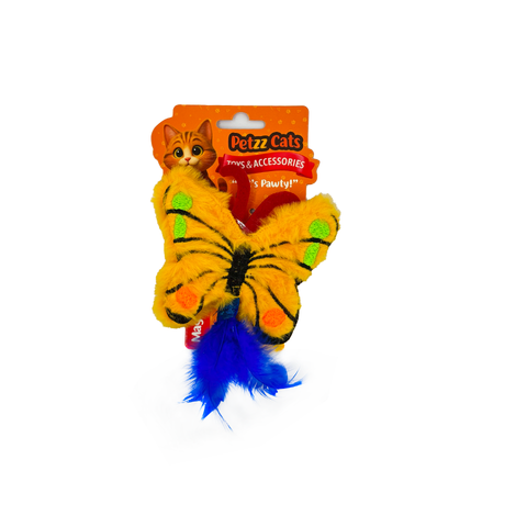 PetzzCats Kelebek Matatabi ve Çıngırak Sesli Peluş Kedi Oyuncağı Sarı 12x15 Cm