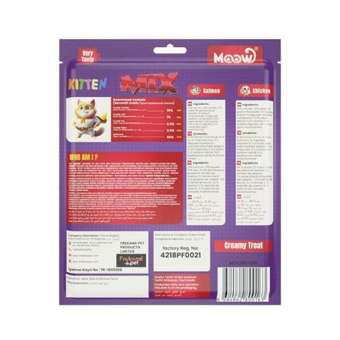 Moow Karışık Somonlu Tavuklu ve Keçi Sütlü Yavru Sıvı Kedi Ödül Maması 1 Adet 30x12 Gr