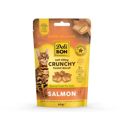 Delibon Chrunchy İçi Dolgulu Somonlu Kedi ödül Bisküvisi 60 Gr