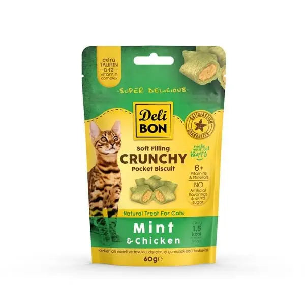 Delibon Chrunchy İçi Dolgulu Tavuklu ve Naneli Kedi ödül Bisküvisi 60 Gr