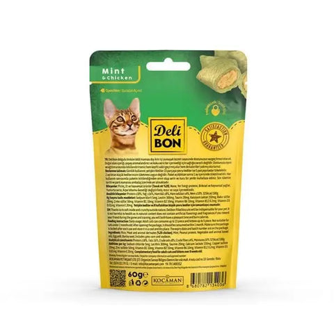 Delibon Chrunchy İçi Dolgulu Tavuklu ve Naneli Kedi ödül Bisküvisi 60 Gr