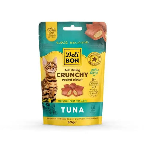 Delibon Chrunchy İçi Dolgulu Tuna Balıklı Kedi ödül Bisküvisi 60 Gr