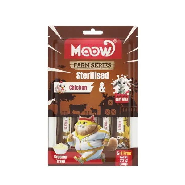 Moow Tavuklu ve Keçi Sütlü Kısırlaştırılmış Sıvı Kedi Ödül Maması 1 Adet 6x12 Gr