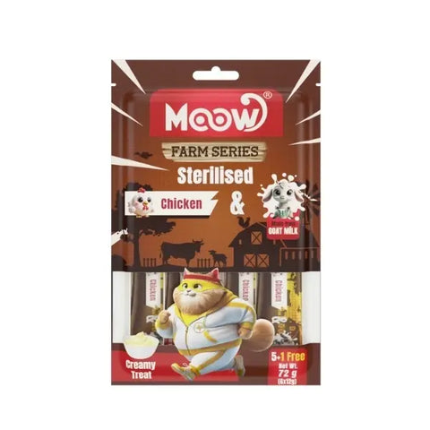 Moow Tavuklu ve Keçi Sütlü Kısırlaştırılmış Sıvı Kedi Ödül Maması 1 Adet 6x12 Gr