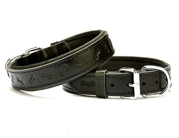 Doggie Comfort Deri Kemik Desenli Köpek Boyun Tasması Medium Siyah 3x42-50 Cm