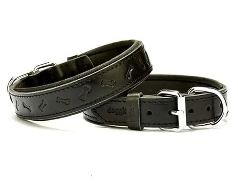 Doggie Comfort Deri Kemik Desenli Köpek Boyun Tasması Medium Siyah 3x42-50 Cm
