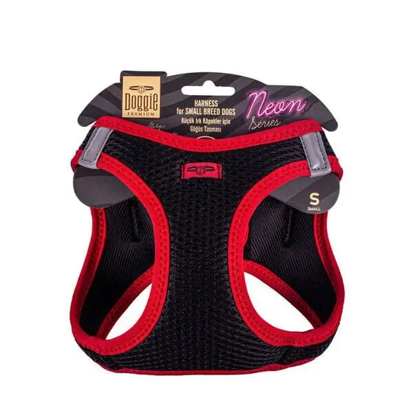 Doggie Havalı Dokuma Neon küçük Irk Köpek Göğüs Tasması Small Kırmızı 32-38 Cm