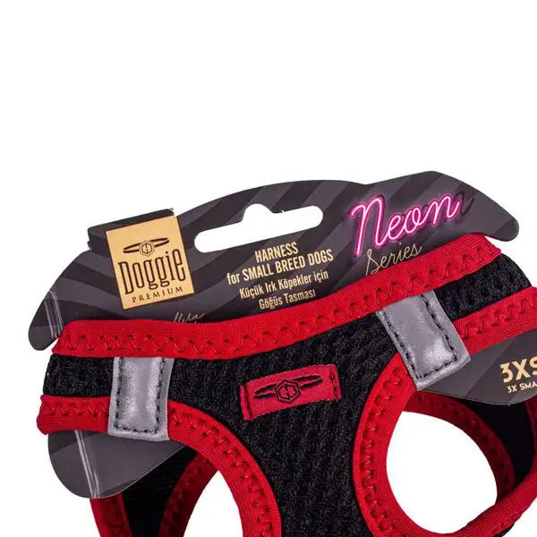 Doggie Havalı Dokuma Neon küçük Irk Köpek Göğüs Tasması Xxxsmall Kırmızı 22-26 Cm