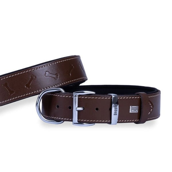 Doggie Comfort Deri Kemik Desenli Köpek Boyun Tasması Medium Kahverengi 4x52-60 Cm