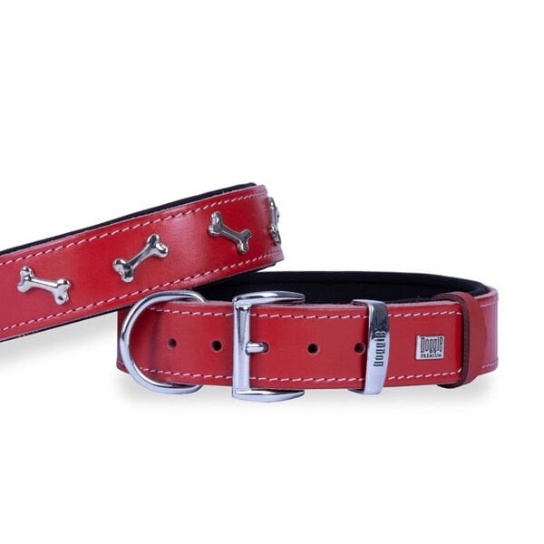 Doggie Comfort Deri Kemik Süslü Köpek Boyun Tasması Large Kırmızı 3.5x52-60 Cm