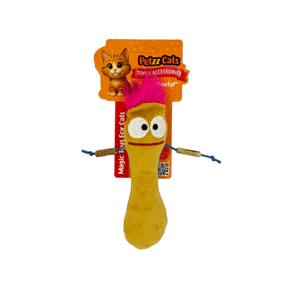 PetzzCats Pulpy Matatabi ve Çıngırak Sesli Peluş Kedi Oyuncağı Sarı 16x8 Cm