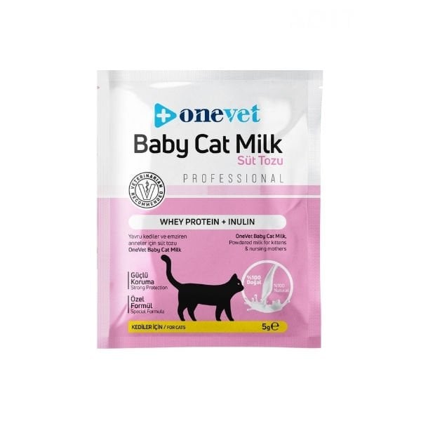 OneVet Baby Cat Milk Sindirim ve Büyüme Destekleyici Yavru ve Anne Kedi Süt Tozu 5 Gr 10 Adet