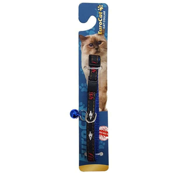 Eurocat Balık Desenli Kedi Boyun Tasması 1 Adet Mavi/Siyah 10 Mm 28 Cm