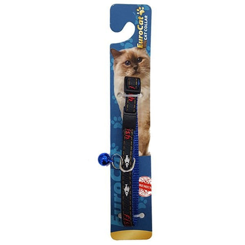 Eurocat Balık Desenli Kedi Boyun Tasması 1 Adet Mavi/Siyah 10 Mm 28 Cm