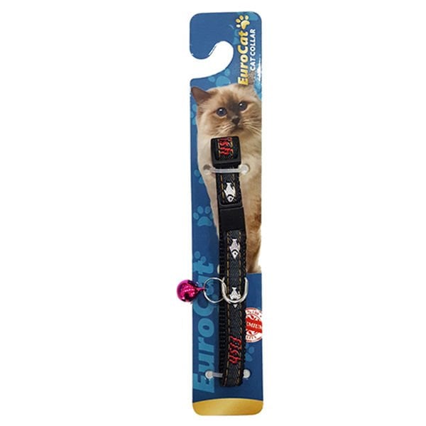 Eurocat Balık Desenli Kedi Boyun Tasması 1 Adet Siyah 10 Mm 28 Cm