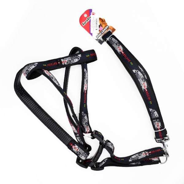 Euro Dog Köpek Uzatma Tasması ve Göğüs Tasması Takımı Siyah 26 Mm 120 Cm