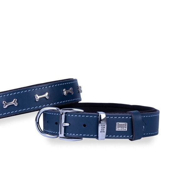 Doggie Comfort Deri Kemik Süslü Köpek Boyun Tasması Medium Mavi 2.5x37-45 Cm