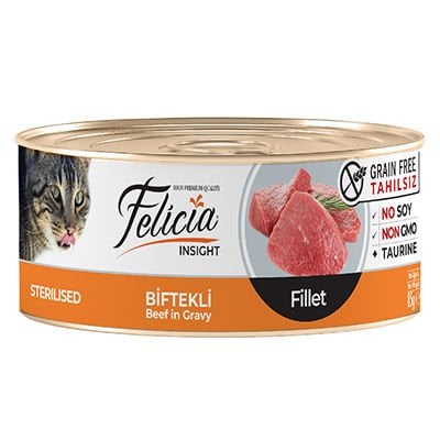 Felicia Tahılsız Biftekli Fileto Kısırlaştırılmış Konserve Kedi Maması 1 Adet 85 Gr