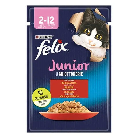 Felix Sensations Junior Taze Jöle İçerisinde Sığır Etli Yavru Konserve Kedi Maması 85 Gr