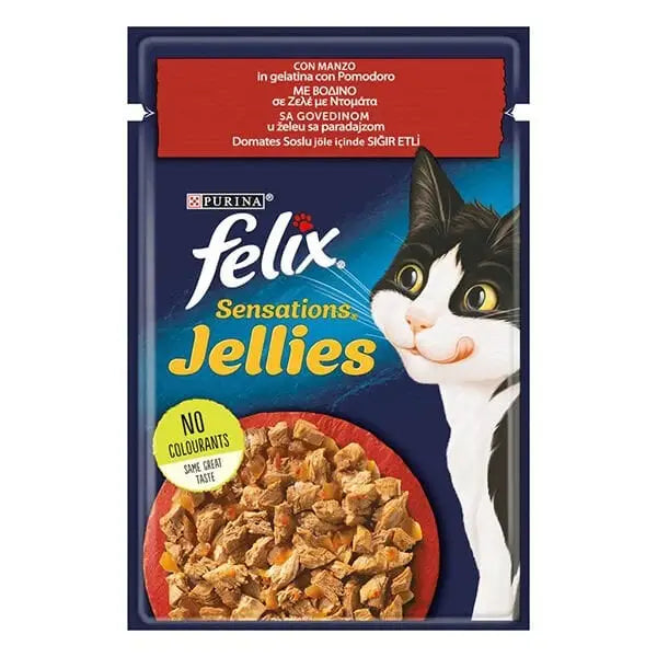 Felix Sensations Taze Jöle İçerisinde Domates Soslu Sığır Etli Yetişkin Konserve Kedi Maması 85 Gr