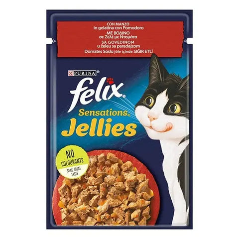 Felix Sensations Taze Jöle İçerisinde Domates Soslu Sığır Etli Yetişkin Konserve Kedi Maması 85 Gr